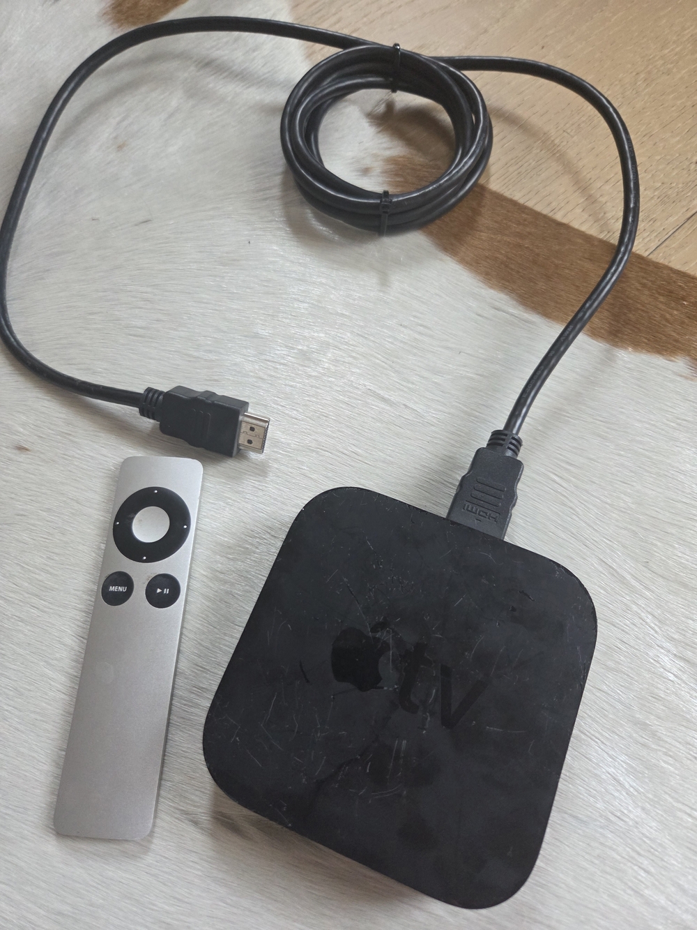 Apple TV Box with Silver Remote. A1378. Includes HDMI Cord.